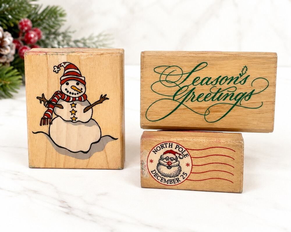 Vintage Christmas Rubber Stamps Lot of 3 Rubber Stampede All Night Media Wood